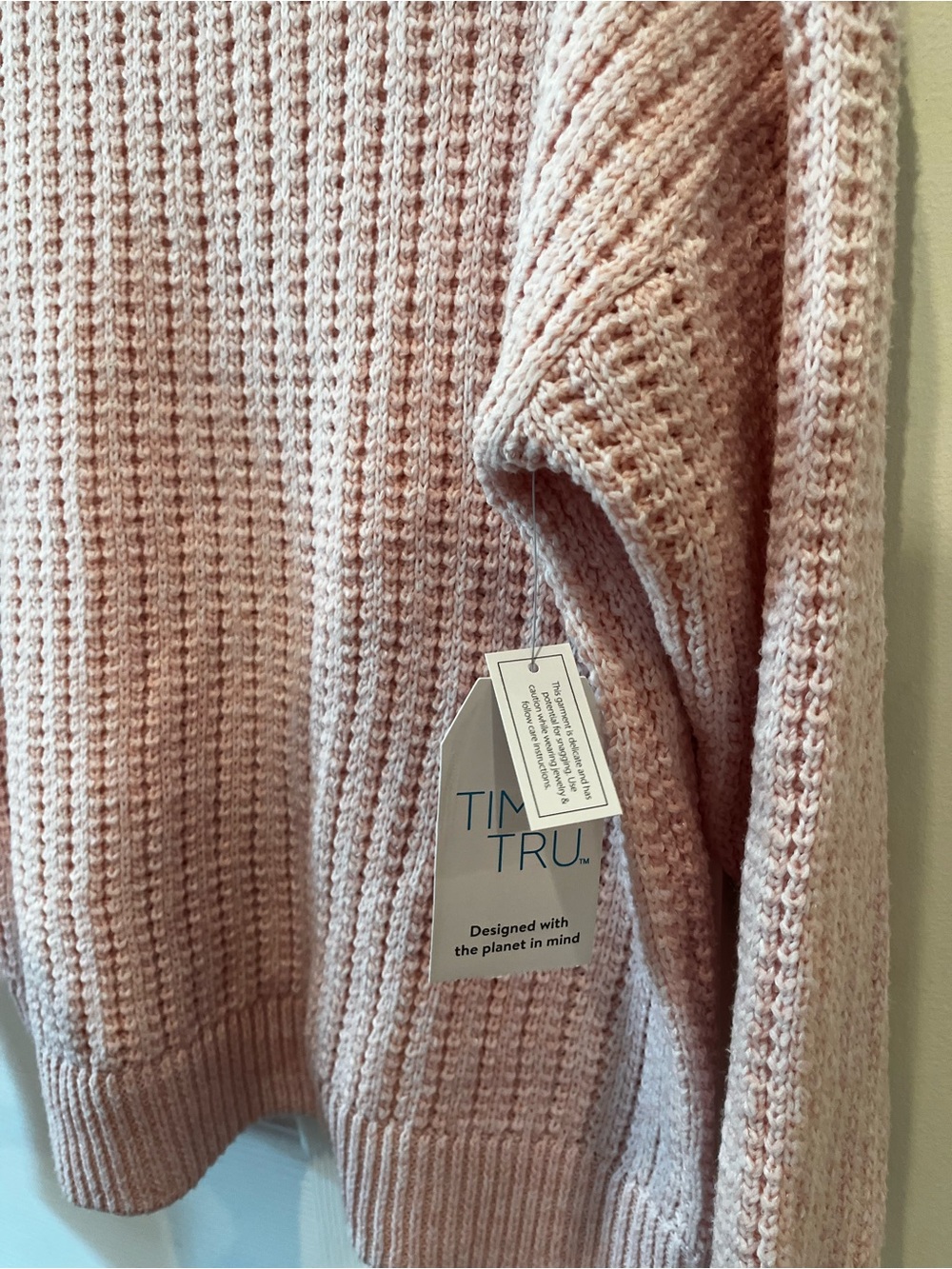 NWT Women's Pink Waffle-Knit Crewneck Sweater - Picture 4 of 4